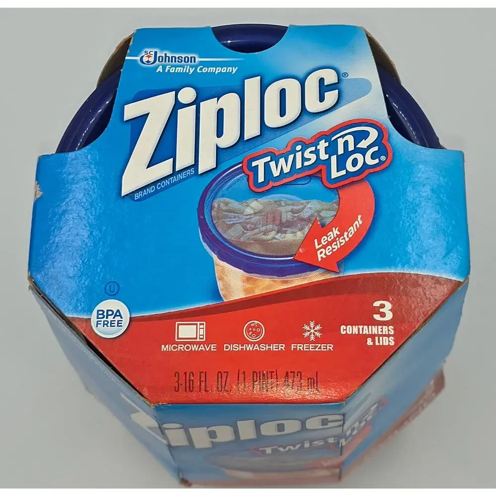 NEW Ziploc Twist n Lock Loc 3 Pack Small Round Plastic Containers Lids 16oz